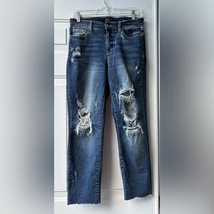 Judy Blue Boyfriend Fit Jean size 5/27  distressed frayed hem Stretch high waist